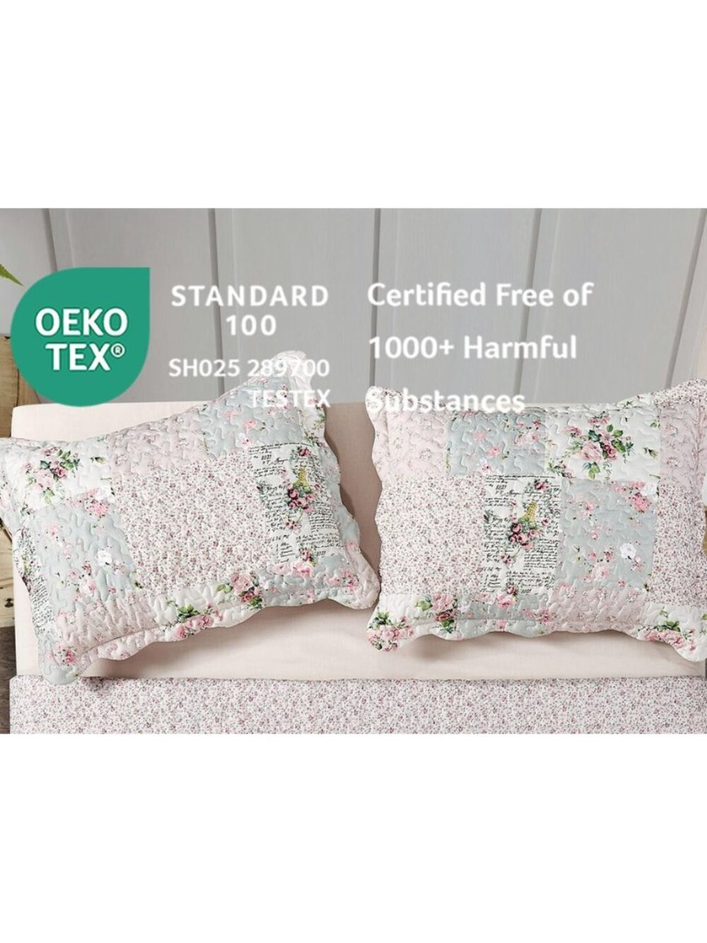 Traditional Rose & Sage Pillowshams Set, 20"x26"+2"